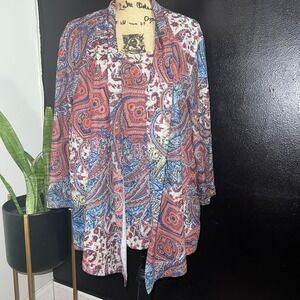 Alfred Dunner 3X Paisley Print Blouse 3/4 Sleeve Tank Attachment Top Boho Chic